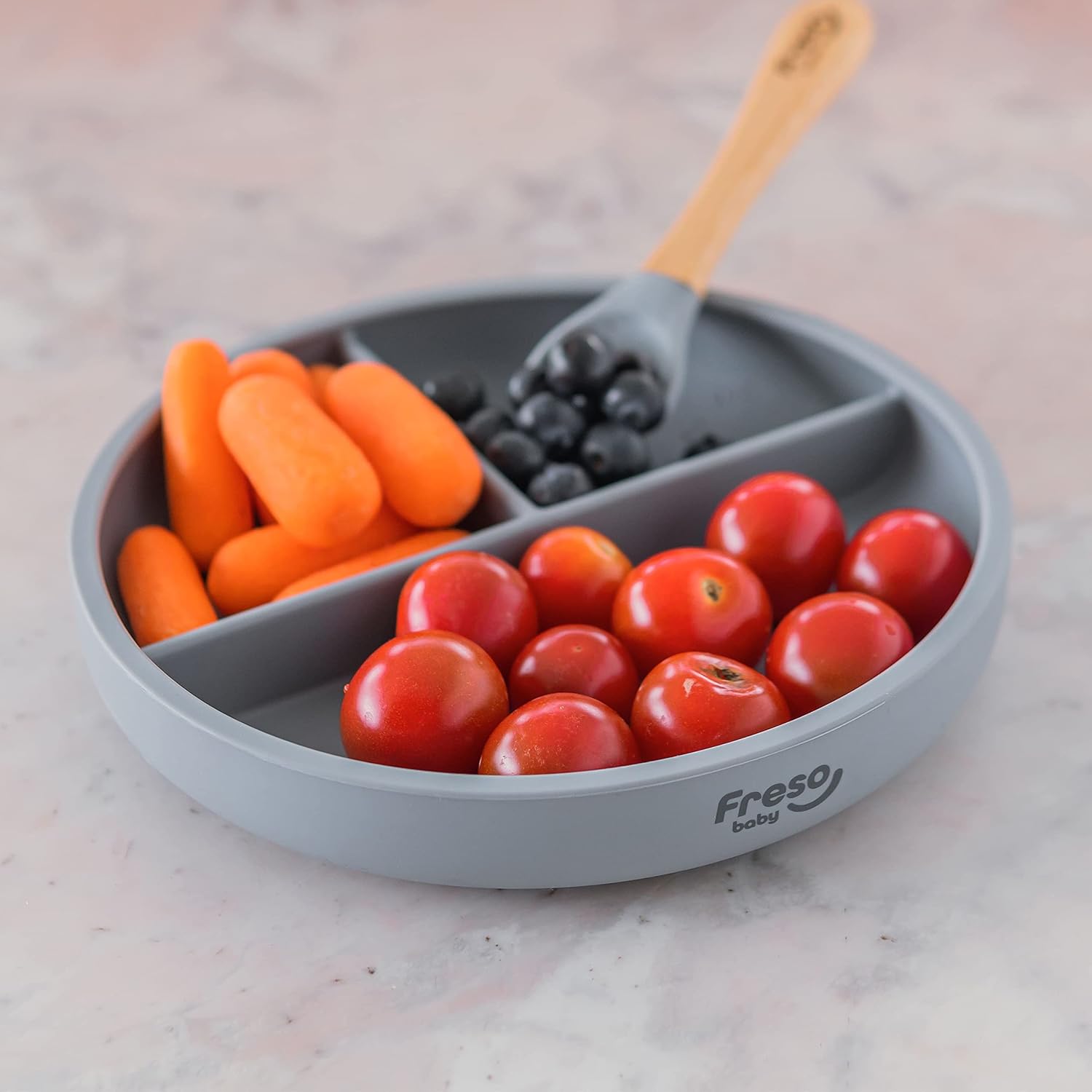 Freso Baby Prato Alimentação Bebê Introdução Alimentar Blw Bliss Silicone Atóxico Livre De Bpa Antibacteriano Com Ventosa E Divisória Cor Cinza - Imagem 5