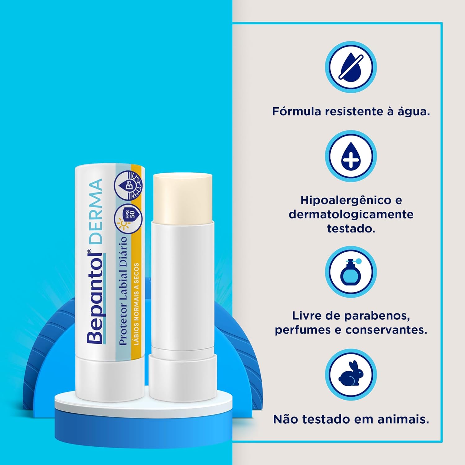 Bepantol Derma Protetor Labial Diário, Hidratante Labial FPS 50, Lábios Normais a Secos, 4,5g - Imagem 3