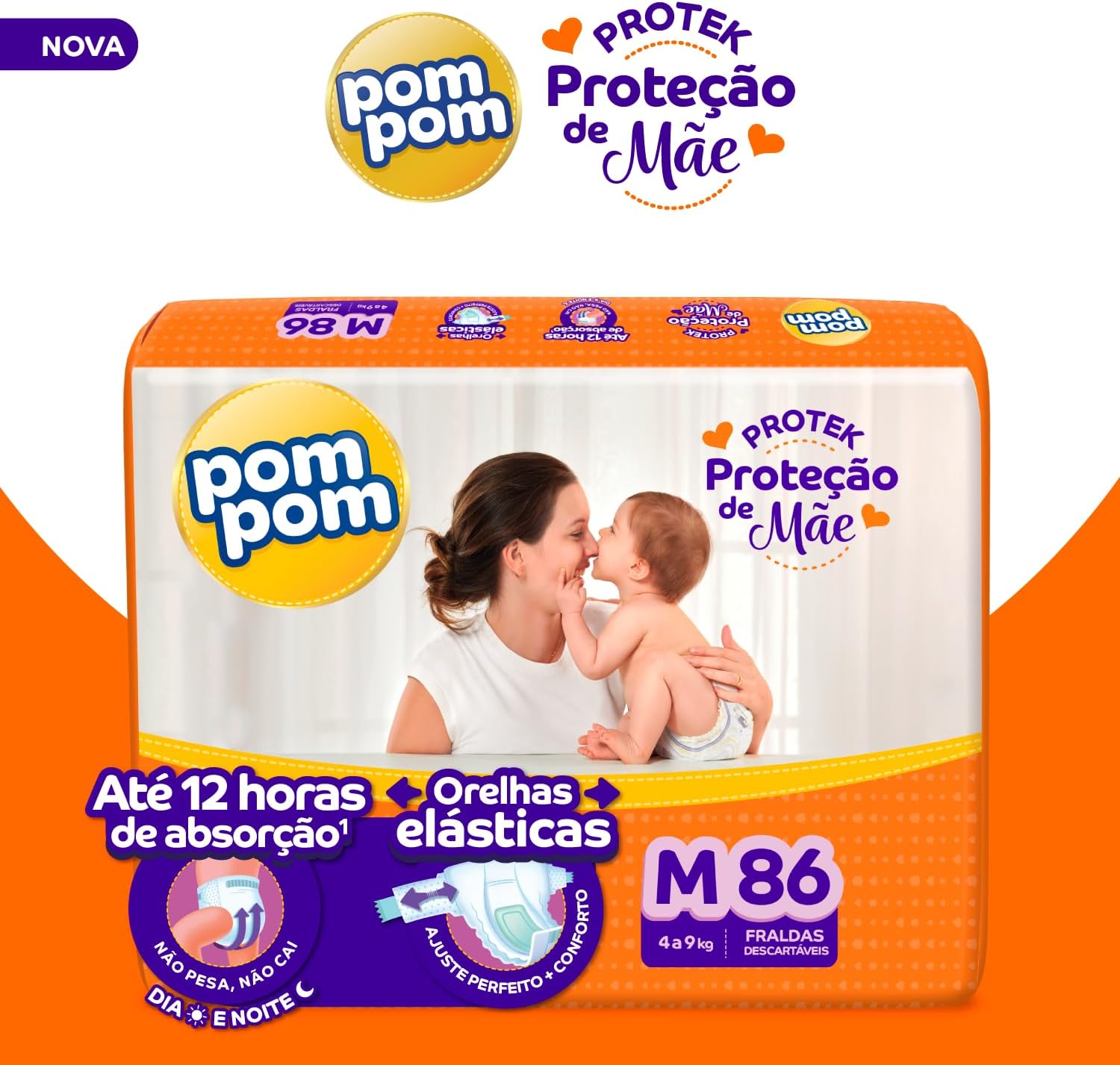 Fralda Pom Pom Protek Proteção de Mãe Hiper M 86 Unidades - Imagem 2