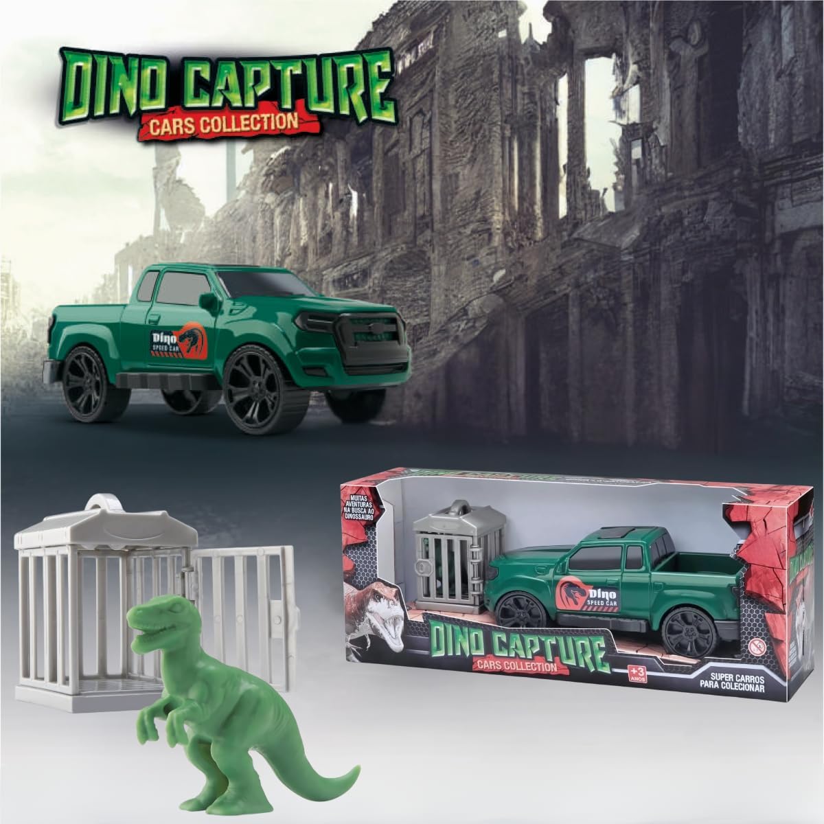 Carrinho Pick Up Dino Capture com Jaula e Dinossauro – Brinquedo Educativo Infantil de Aventura e Resgate, 30cm - Imagem 2