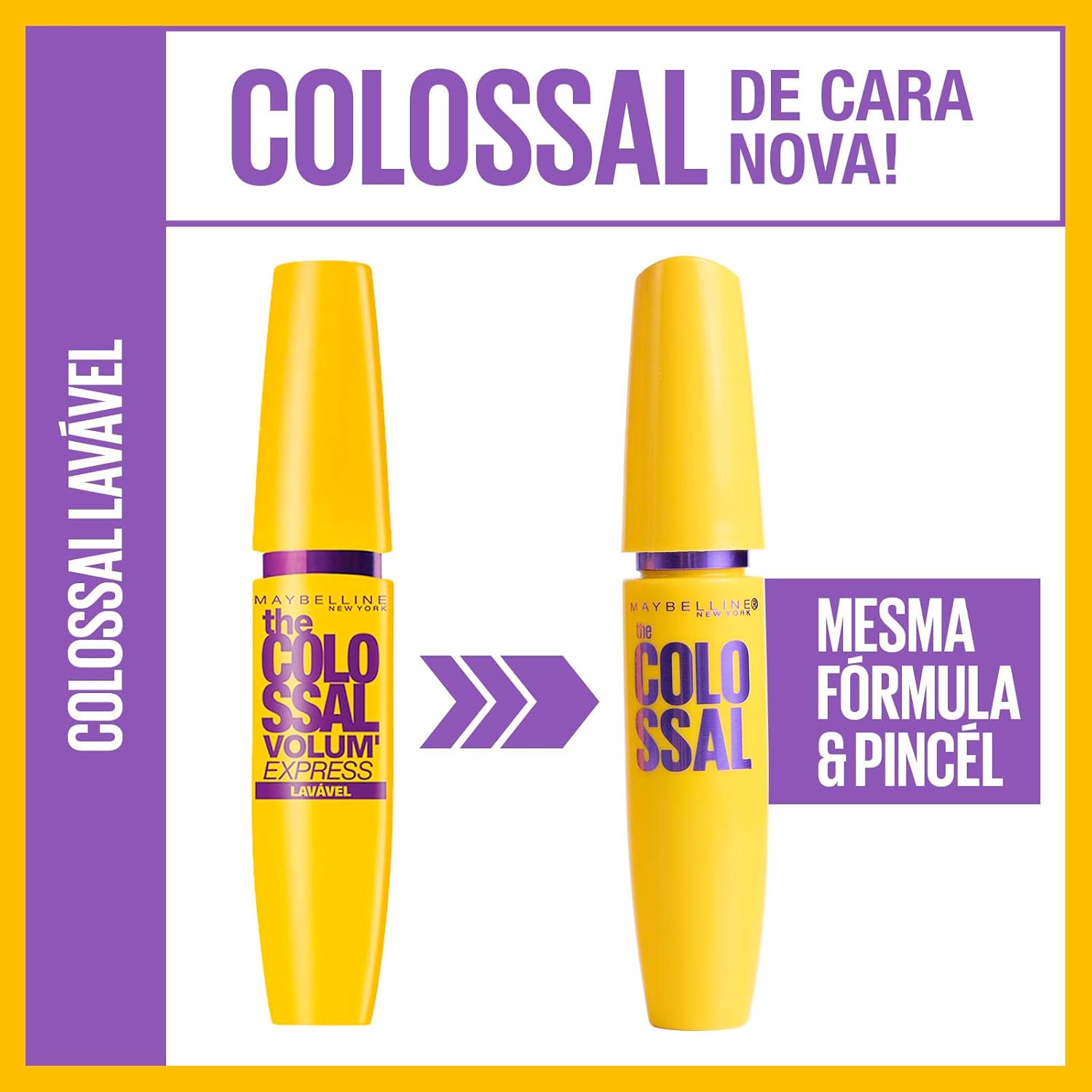 Maybelline NY The Colossal Volum' Express, Máscara de Cílios Lavável, 9x mais Volume por até 24h, Fórmula com Colágeno para Definição Intensa, Não Empelota, Cor Preto, 8ml - Imagem 6