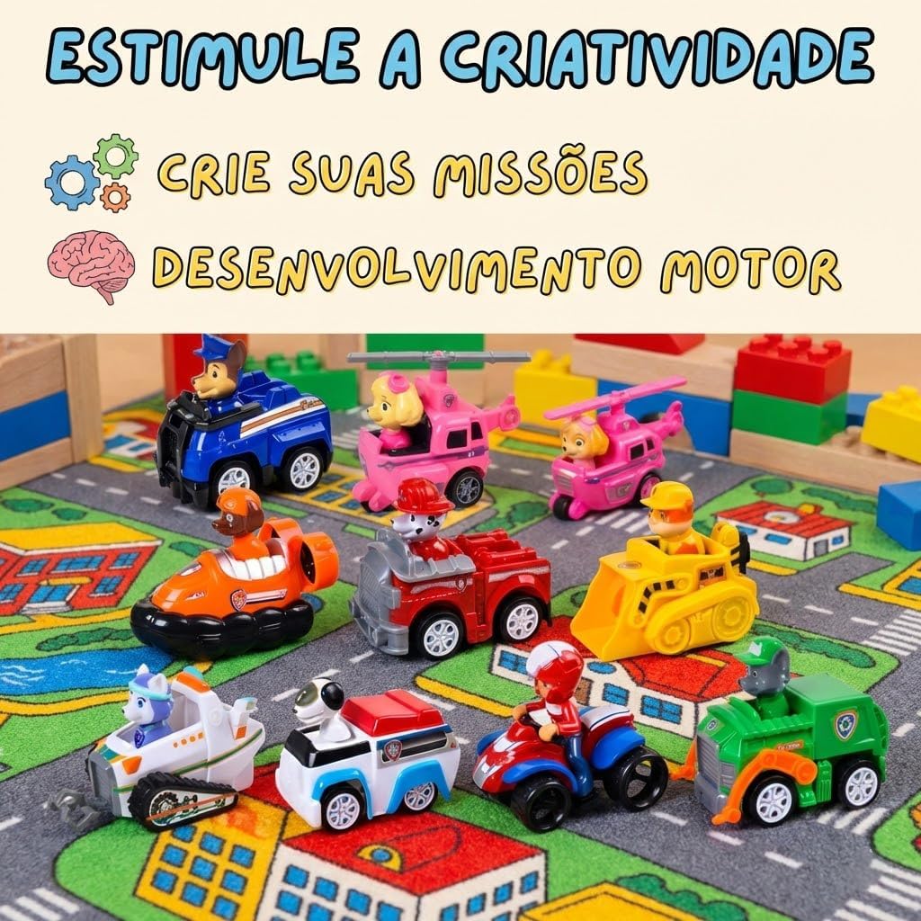 Kit 9 Carrinhos Patrulha Canina De Friccao Colecao Chase Marshall Skye Rubble Rocky Zuma Ryder Everest e Robô Dog Carro de Brinquedo Kizumba - Imagem 8