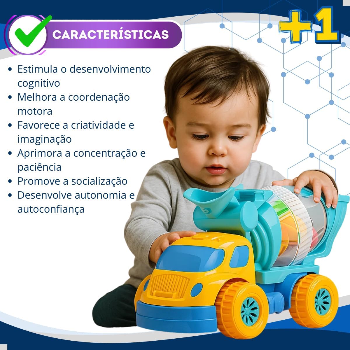 Caminhão Brinquedo Betoneira Educativo Gira Bolinhas Bebês Crianças - Imagem 5