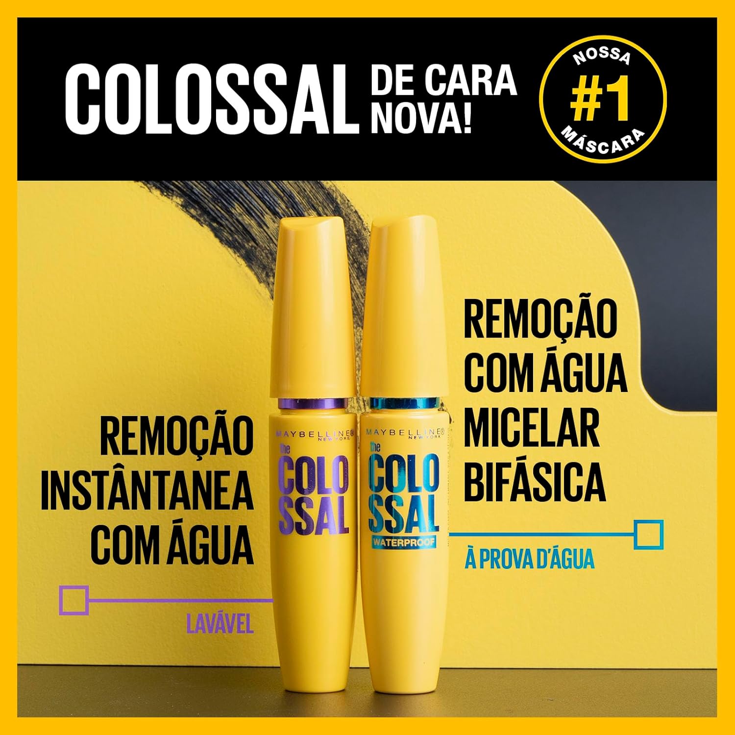 Maybelline NY The Colossal Volum' Express, Máscara de Cílios Lavável, 9x mais Volume por até 24h, Fórmula com Colágeno para Definição Intensa, Não Empelota, Cor Preto, 8ml - Imagem 7
