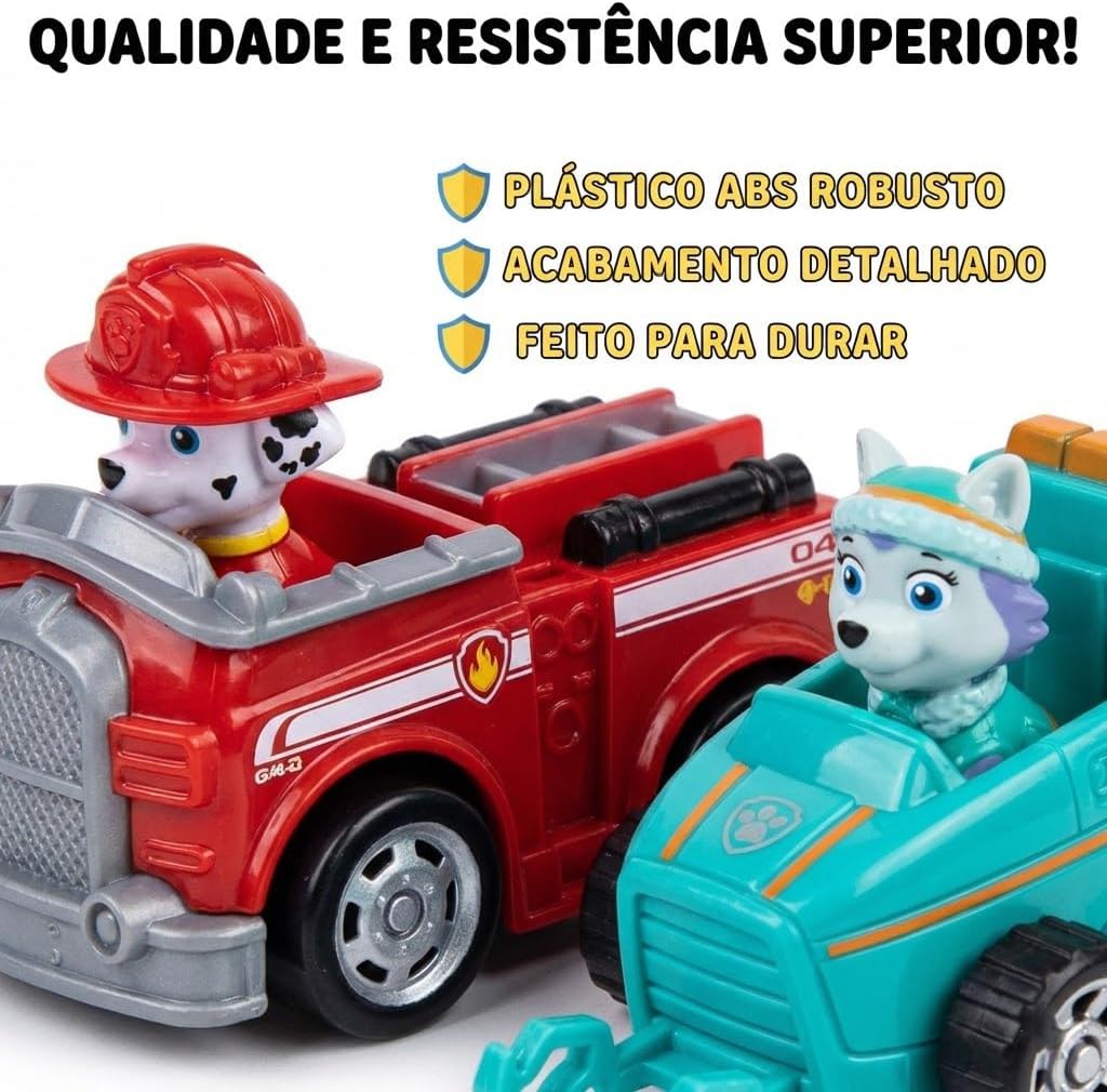 Kit 9 Carrinhos Patrulha Canina De Friccao Colecao Chase Marshall Skye Rubble Rocky Zuma Ryder Everest e Robô Dog Carro de Brinquedo Kizumba - Imagem 7