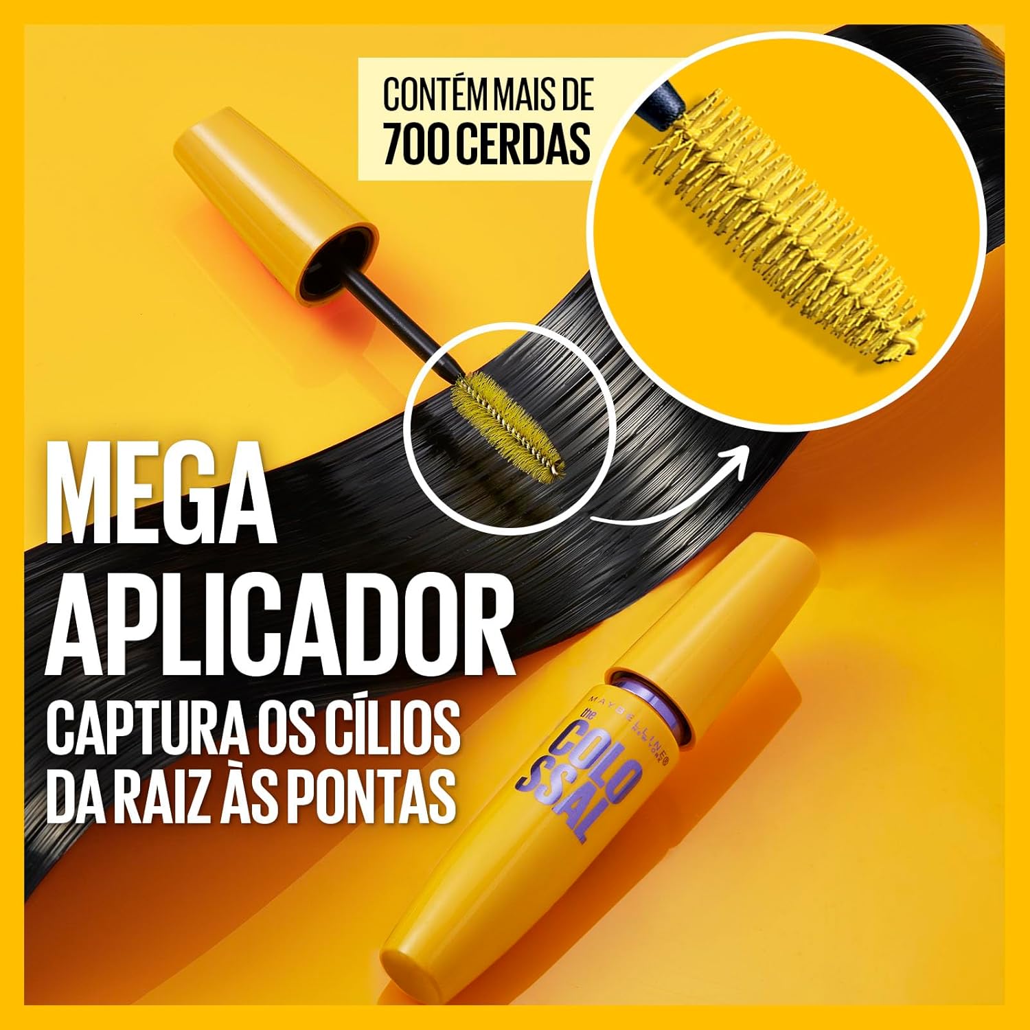 Maybelline NY The Colossal Volum' Express, Máscara de Cílios Lavável, 9x mais Volume por até 24h, Fórmula com Colágeno para Definição Intensa, Não Empelota, Cor Preto, 8ml - Imagem 2