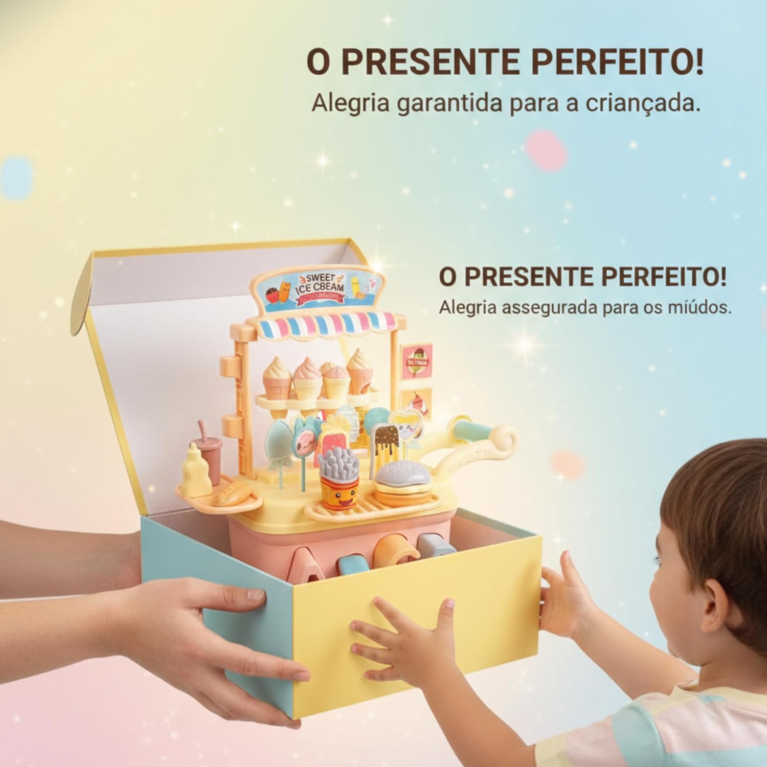 Carrinho de Sorvete e Lanchonete de Brinquedo com 41 Peças Coloridas Blocos de Encaixe Geométricos e Alfabeto Atividades Educativas e Faz de Conta Cores Tons Pastel - Imagem 6