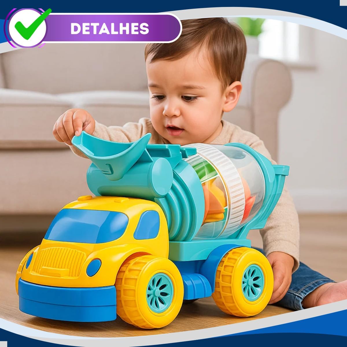 Caminhão Brinquedo Betoneira Educativo Gira Bolinhas Bebês Crianças - Imagem 7