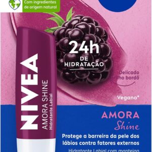NIVEA Hidratante Labial Amora Shine 4,8g, Hidratação Intensa 24h, Cor Suave, Brilho Delicado, Cuidado Diário, Manteiga de Karité