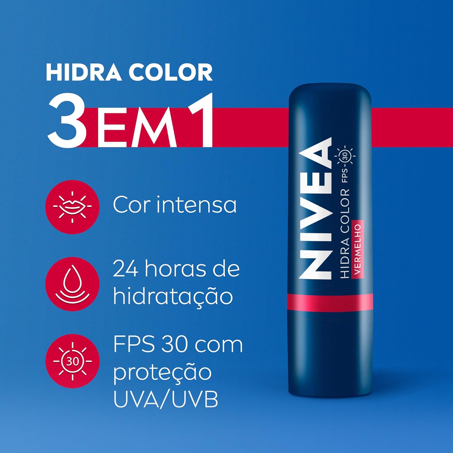 NIVEA Hidratante Labial Hidra Color 2 em 1 Vermelho 4,8g - Combina cor intensa e hidratação enriquecida com Manteiga de Karité, Óleo de Amêndoas orgânico e Vitamina E - Imagem 2