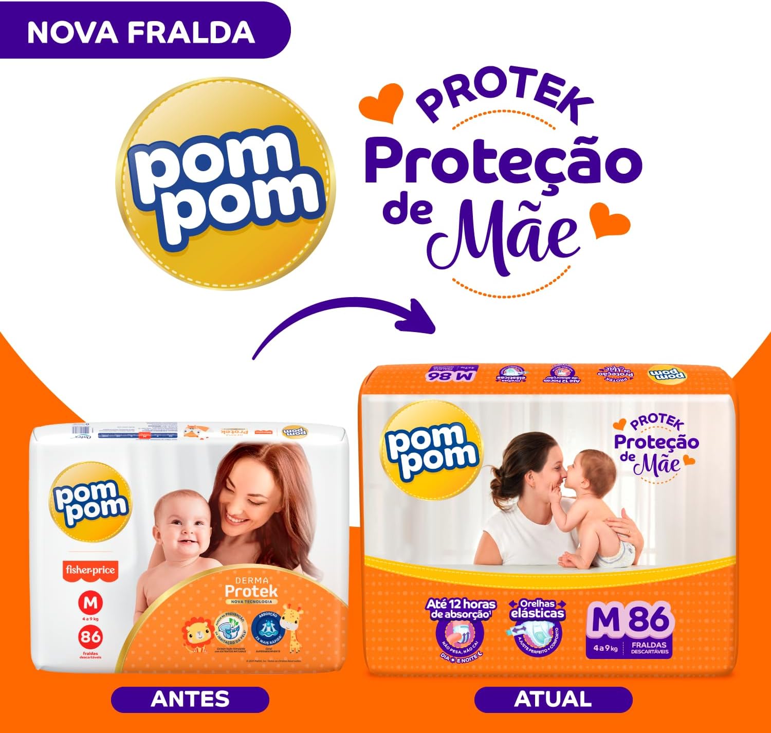 Fralda Pom Pom Protek Proteção de Mãe Hiper M 86 Unidades - Imagem 3