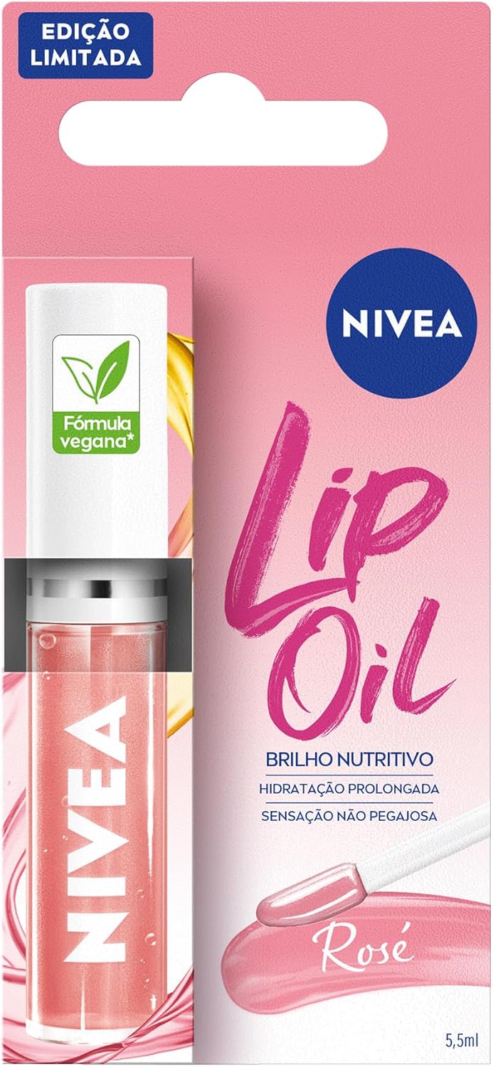 NIVEA Lip Oil Brilho Nutritivo Rosé 5,5ml, Hidratação Prolongada, Efeito Gloss, Para Todos os Tons de Pele