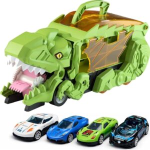 Caminhão Cegonha Dinossauro Predador de Carrinhos Com Pista Maleta Lançador, Carrinho de Dinossauro, Com 4 Carrinhos, Brinquedo Infantil Premium, Felix Magazine