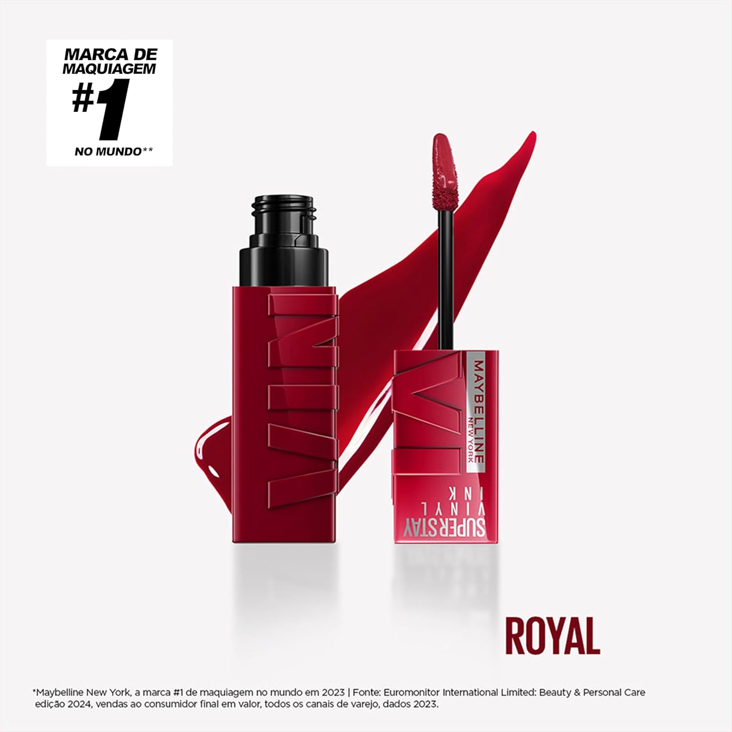 Maybelline NY SuperStay Vinyl Ink Batom Líquido, Longa Duração, Acabamento Vinil Espelhado e Efeito Gloss, Brilho Instantâneo, Conforto para os Lábios, Fórmula Vegana, Cor Royal 4,2ml - Imagem 2