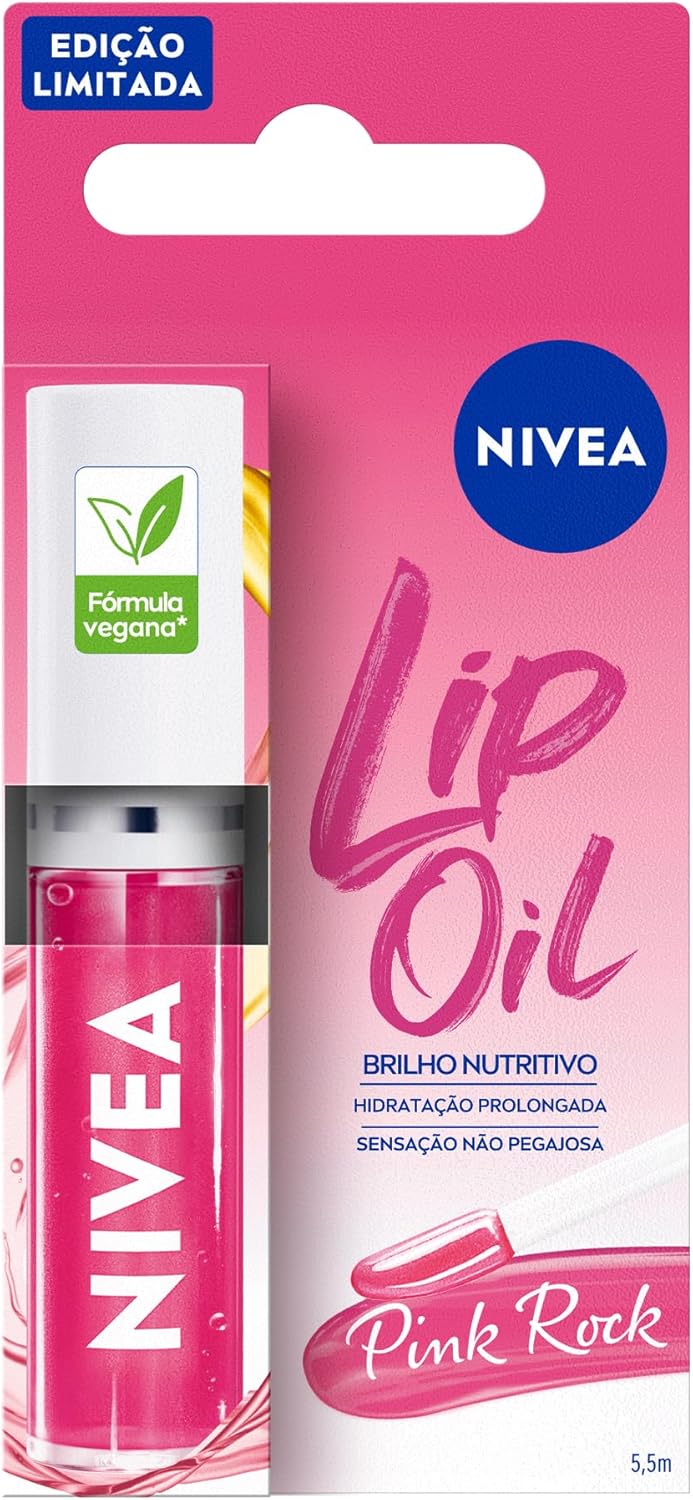 NIVEA Lip Oil Brilho Nutritivo Pink Rock 5,5ml, Hidratação Prolongada, Efeito Gloss, Para Todos os Tons de Pele