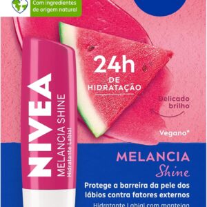 NIVEA Hidratante Labial Melancia Shine 4,8g, Hidratação Intensa 24h, Cor Suave, Brilho Delicado, Cuidado Diário, Manteiga de Karité