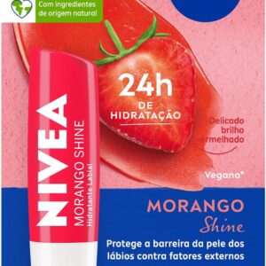 NIVEA Hidratante Labial Morango Shine 4,8g - Cuidado intensivo para seus lábios, hidratação prolongada, delicioso aroma de morango, pigmentos brilhantes e cor delicada