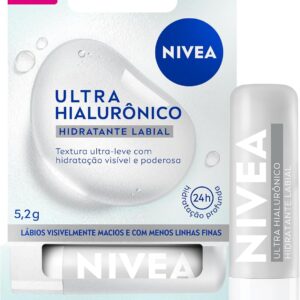 NIVEA Hidratante Labial Ultra Hialurônico 5,2g, Hidratação Profunda 24h, Lábios Macios, Ácido Hialurônico, Efeito Volume Imediato