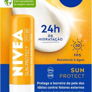 NIVEA Hidratante Labial Sun Protect FPS 30 4,8g, Hidratação Intensa 24h, Proteção Solar, Cuidado Diário, Manteiga de Karité