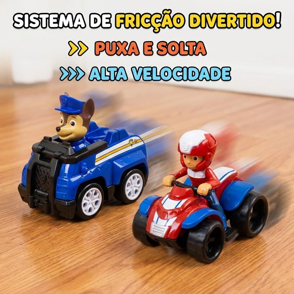Kit 9 Carrinhos Patrulha Canina De Friccao Colecao Chase Marshall Skye Rubble Rocky Zuma Ryder Everest e Robô Dog Carro de Brinquedo Kizumba - Imagem 4