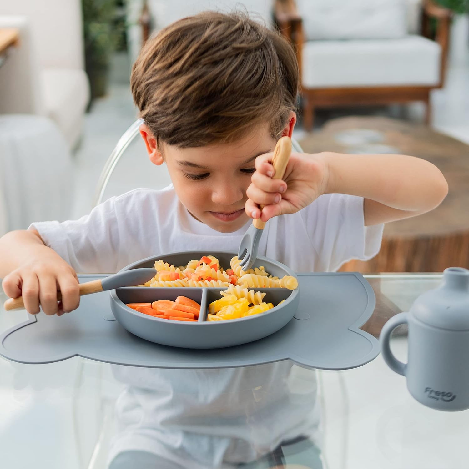 Freso Baby Prato Alimentação Bebê Introdução Alimentar Blw Bliss Silicone Atóxico Livre De Bpa Antibacteriano Com Ventosa E Divisória Cor Cinza - Imagem 7