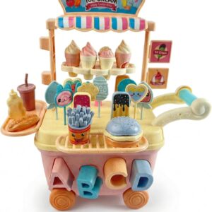 Carrinho de Sorvete e Lanchonete de Brinquedo com 41 Peças Coloridas Blocos de Encaixe Geométricos e Alfabeto Atividades Educativas e Faz de Conta Cores Tons Pastel