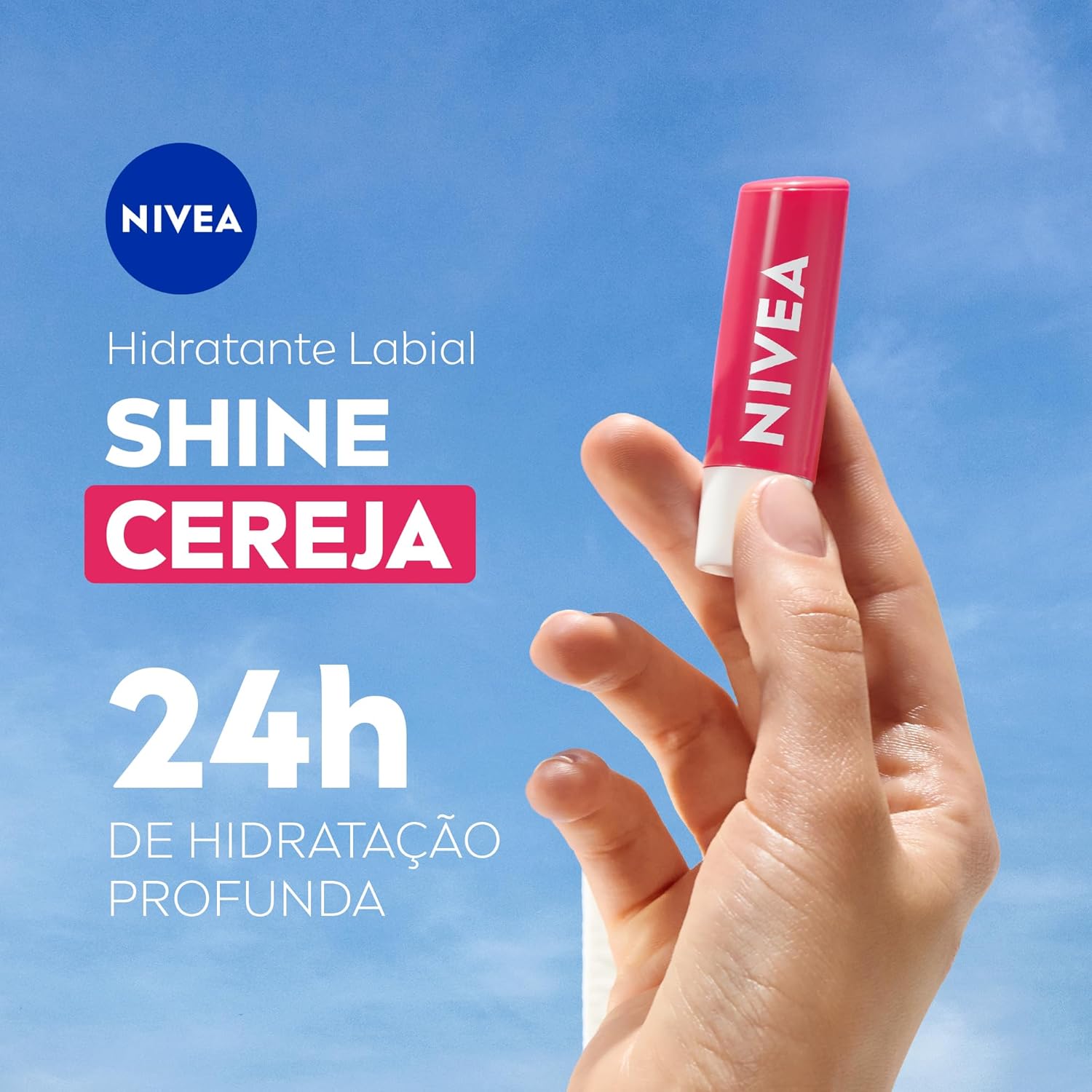 NIVEA Hidratante Labial Cereja Shine 4,8g, Hidratação Intensa 24h, Cor Suave, Brilho Delicado, Cuidado Diário, Manteiga de Karité - Imagem 2
