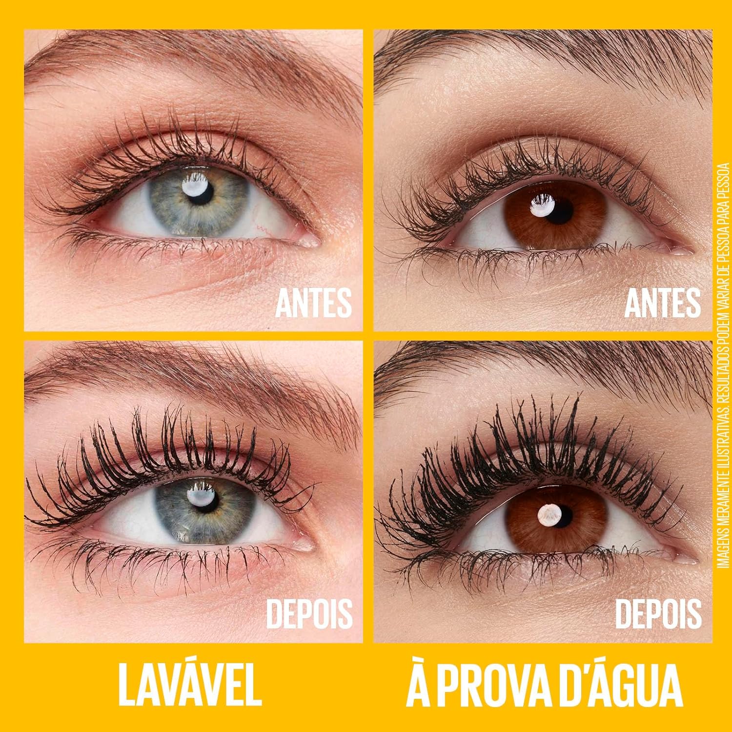 Maybelline NY The Colossal Volum' Express, Máscara de Cílios Lavável, 9x mais Volume por até 24h, Fórmula com Colágeno para Definição Intensa, Não Empelota, Cor Preto, 8ml - Imagem 5