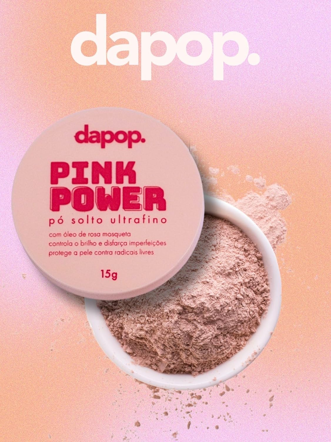 Pó Solto Para Maquiagem Pink Powder Com Rosa Mosqueta - Dapop - Imagem 5