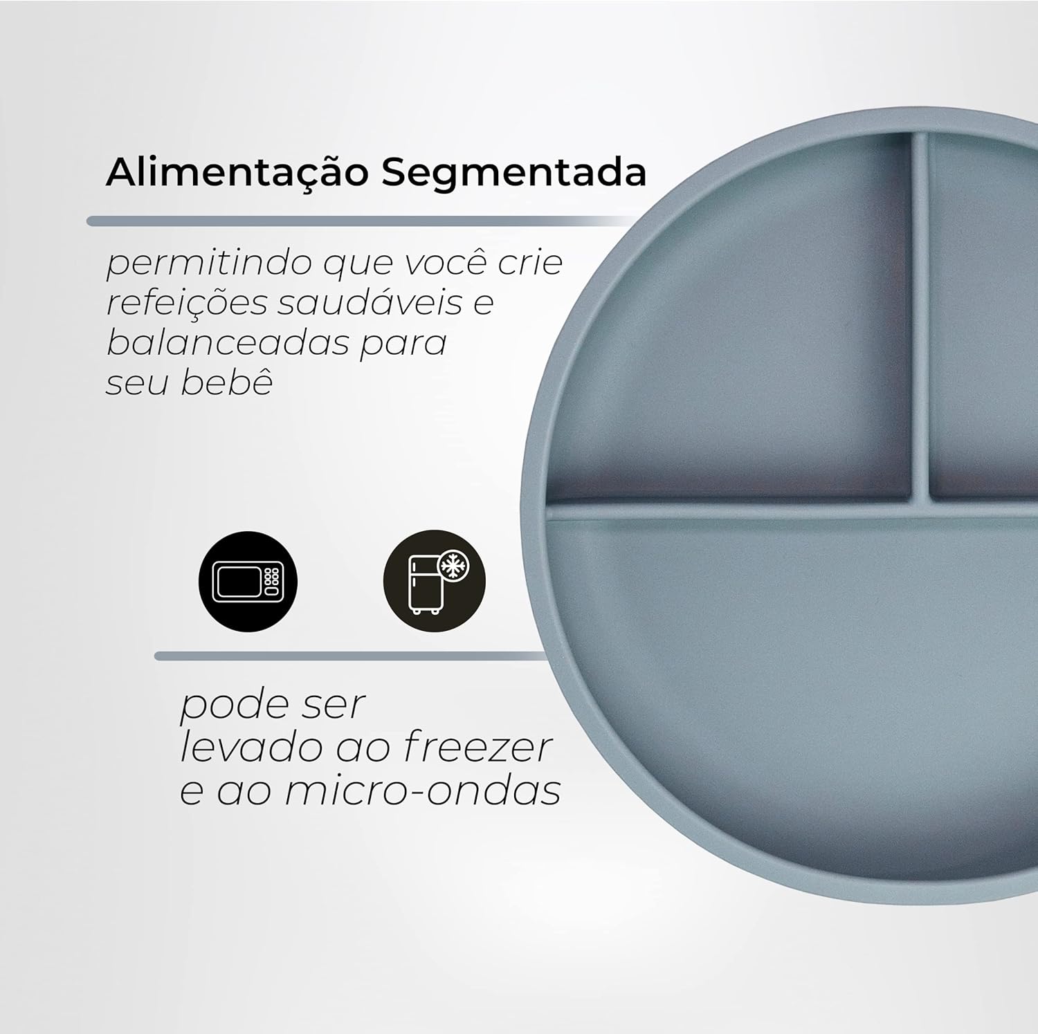 Freso Baby Prato Alimentação Bebê Introdução Alimentar Blw Bliss Silicone Atóxico Livre De Bpa Antibacteriano Com Ventosa E Divisória Cor Cinza - Imagem 3