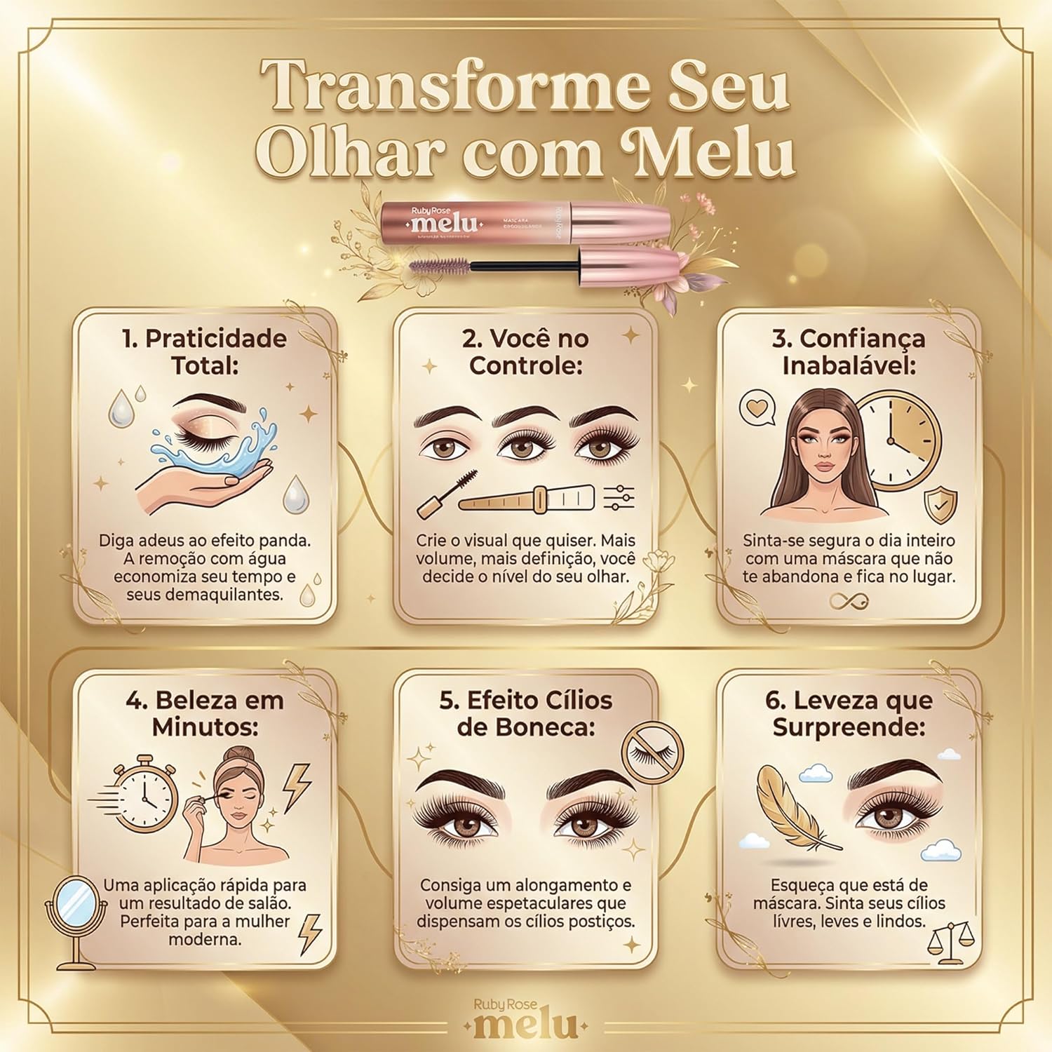 MÁSCARA PARA CÍLIOS PEEL OFF MELU RR515 SELFIE RUBYROSE - Imagem 6