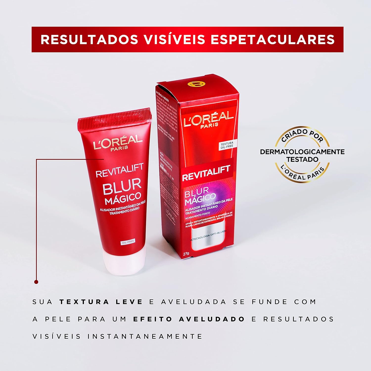 L'Oréal Paris Revitalift Blur Mágico, Primer Facial com Tecnologia Opti-Blur, Efeito Blur Matte, Disfarça Rugas e Poros Instantaneamente, 27g - Imagem 3