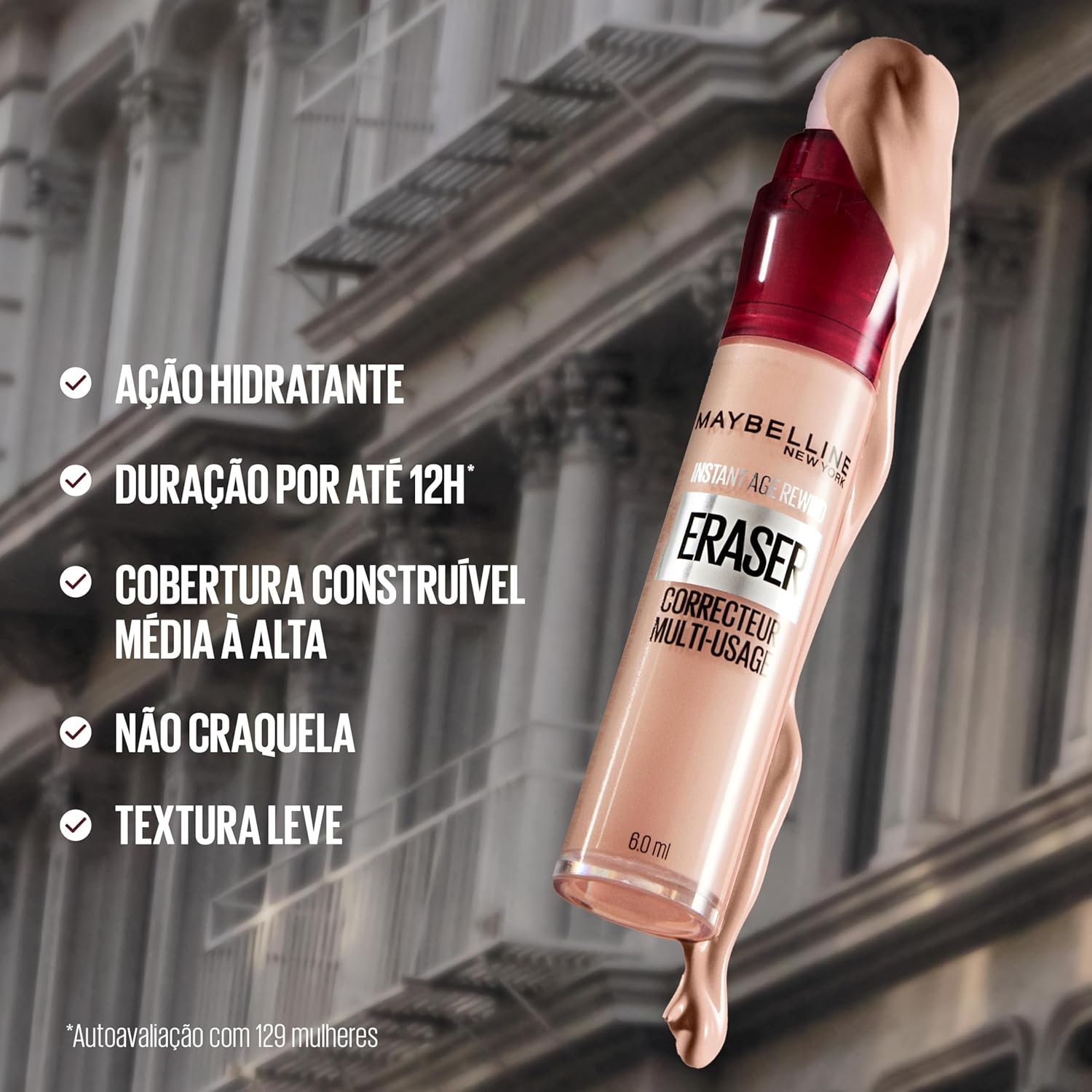 Maybelline NY Instant Age Rewind Corretivo Líquido, Multiuso que Corrige Olheiras e Linhas Finas, Contorna e Ilumina, Alta Cobertura e Fórmula Vegana, Cor 120 Light, 6ml - Imagem 3
