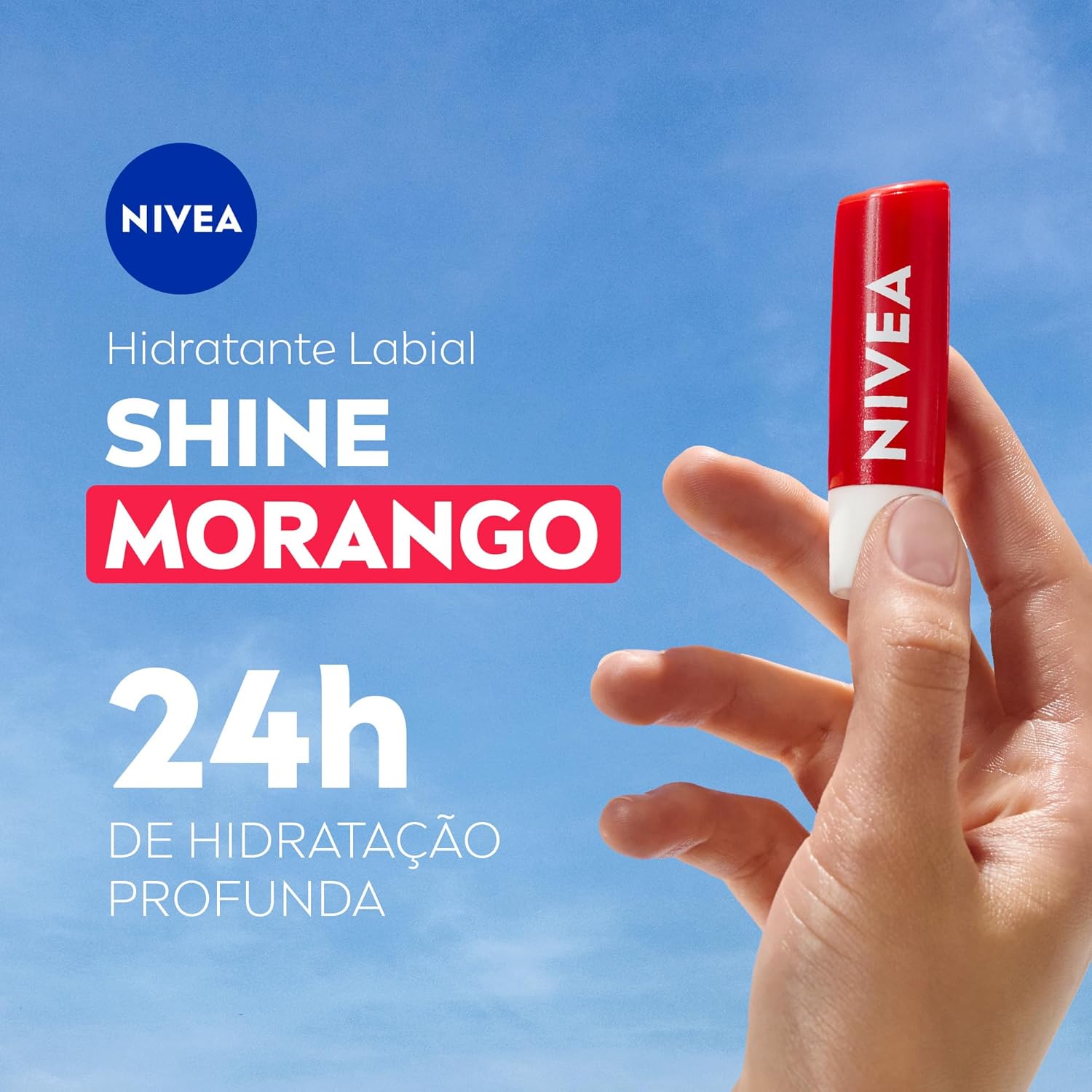 NIVEA Hidratante Labial Morango Shine 4,8g - Cuidado intensivo para seus lábios, hidratação prolongada, delicioso aroma de morango, pigmentos brilhantes e cor delicada - Imagem 2