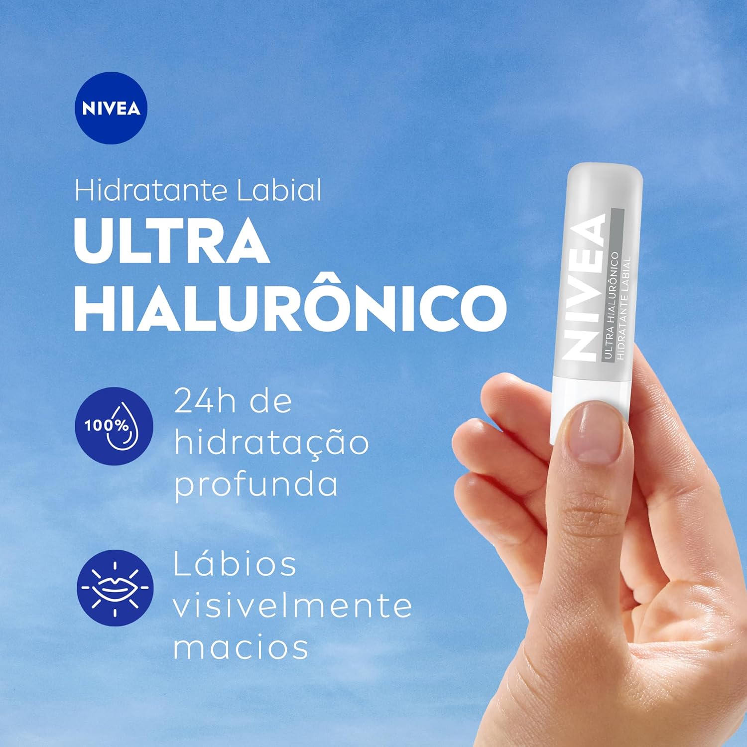NIVEA Hidratante Labial Ultra Hialurônico 5,2g, Hidratação Profunda 24h, Lábios Macios, Ácido Hialurônico, Efeito Volume Imediato - Imagem 2