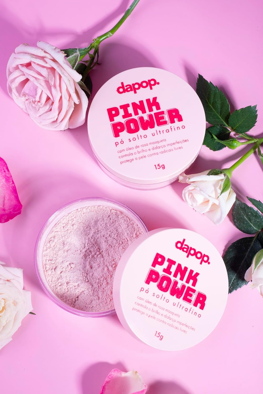 Pó Solto Para Maquiagem Pink Powder Com Rosa Mosqueta - Dapop - Imagem 4