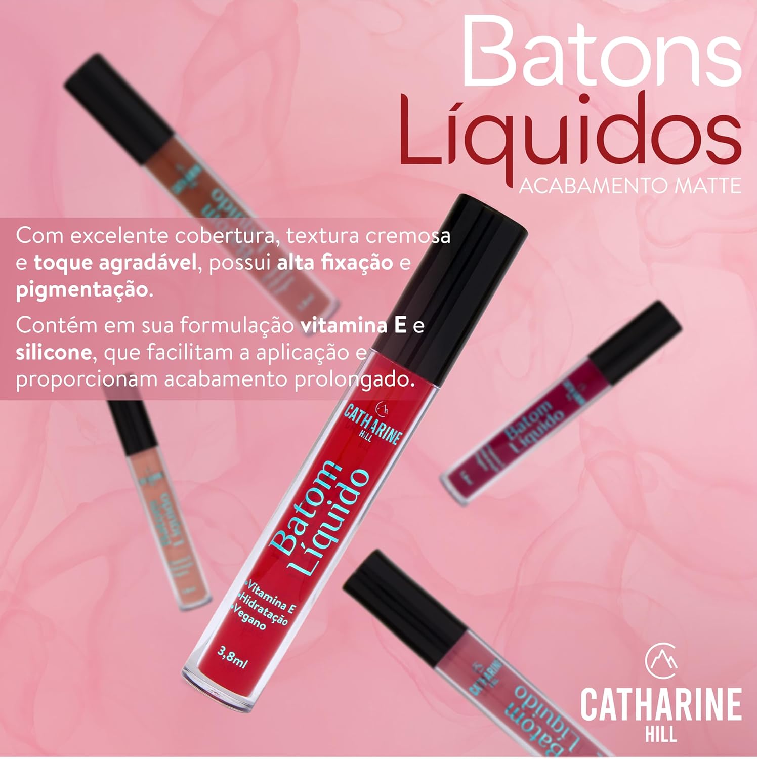 Catharine Hill Batom Líquido Matte 1014/23 Hemera 4,5g Alta Fixação Durabilidade Acabamento Matte Silicone Vitamina E Pigmentação - Imagem 7