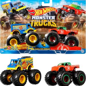 Hot Wheels Monster Trucks Veículo de Brinquedo Pacote Surpresa 2 Carros Escala 1:64 para crianças a partir de 3 anos