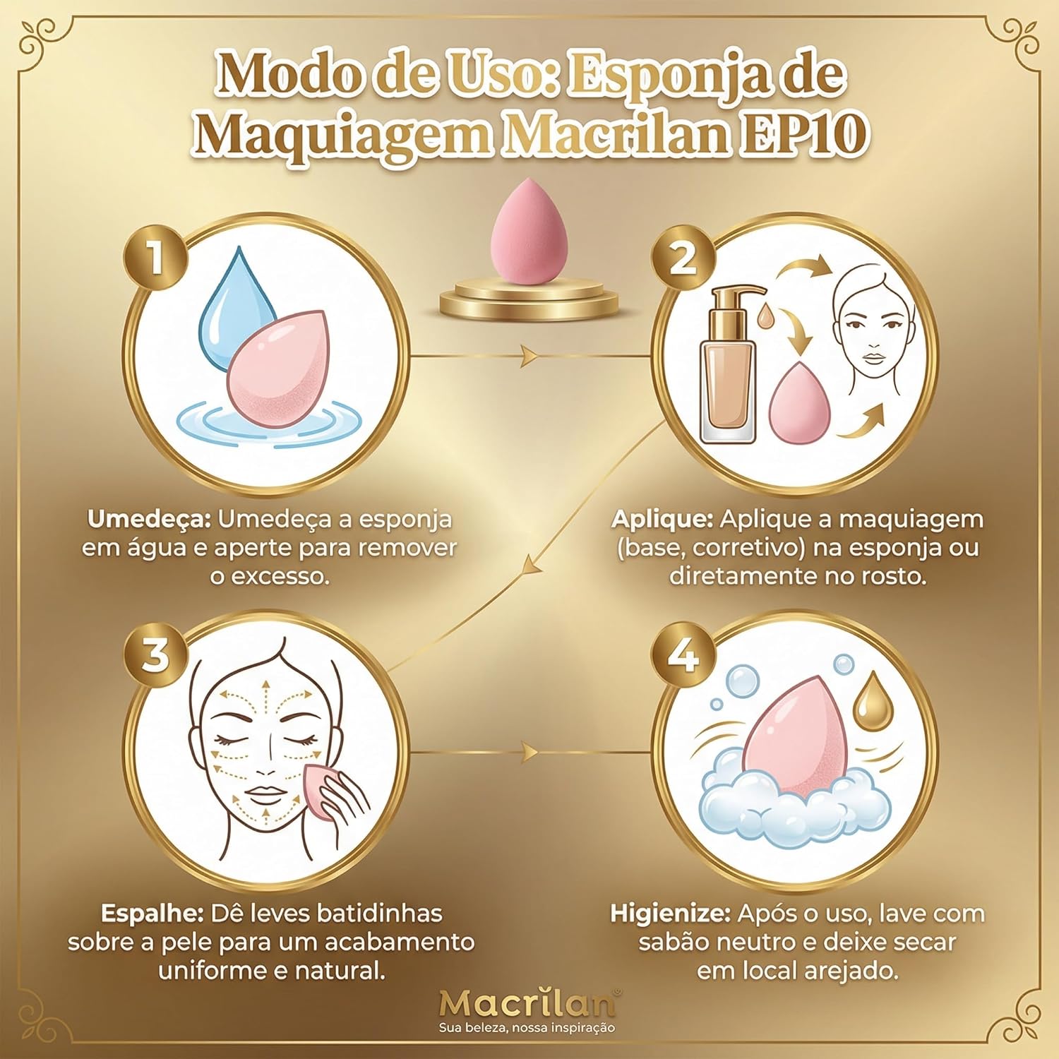 Esponja de Maquiagem Macrilan EP10 Gota Chanfrada - Acabamento Impecável para Base - Super Macia, Sem Látex - Rosa - Imagem 4