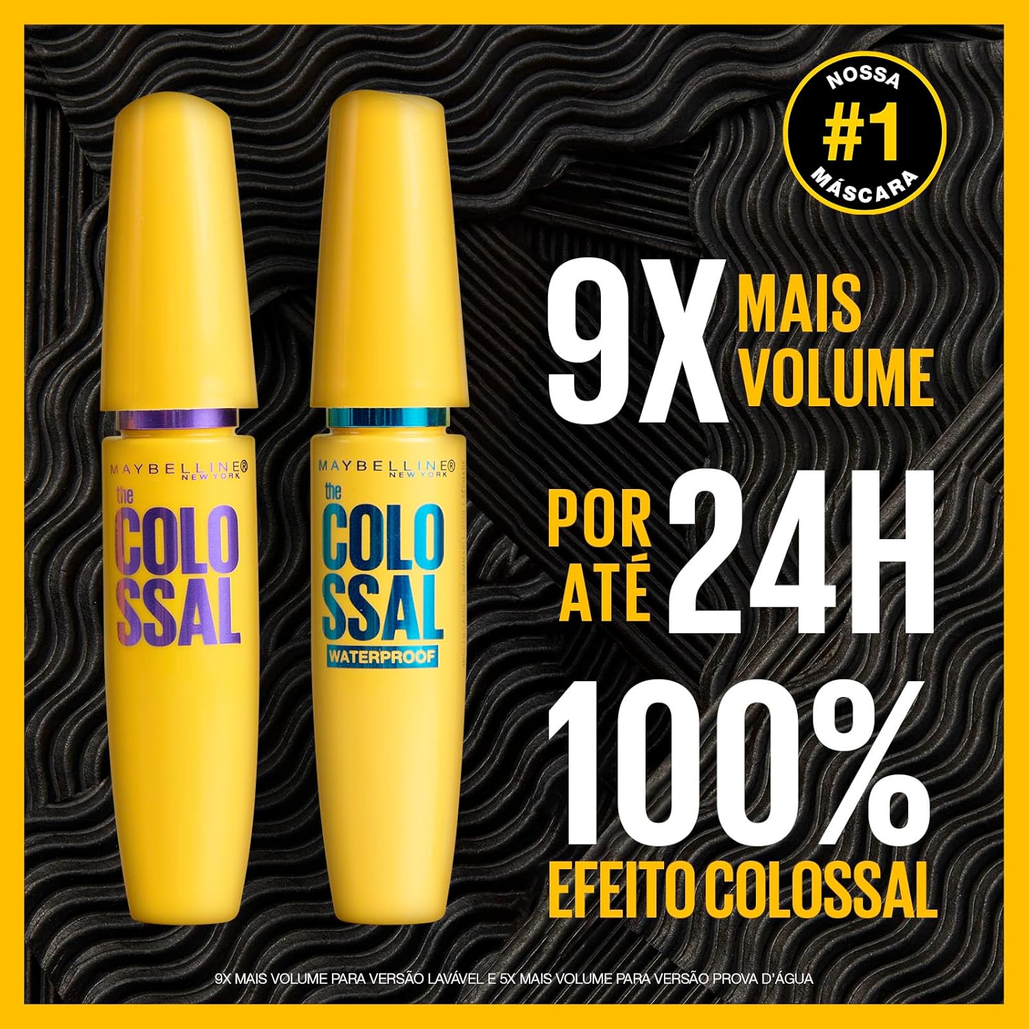 Maybelline NY The Colossal Volum' Express, Máscara de Cílios Lavável, 9x mais Volume por até 24h, Fórmula com Colágeno para Definição Intensa, Não Empelota, Cor Preto, 8ml - Imagem 4