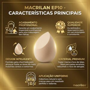 Esponja de Maquiagem Macrilan EP10 Gota Chanfrada - Acabamento Impecável para Base - Super Macia, Sem Látex - Rosa
