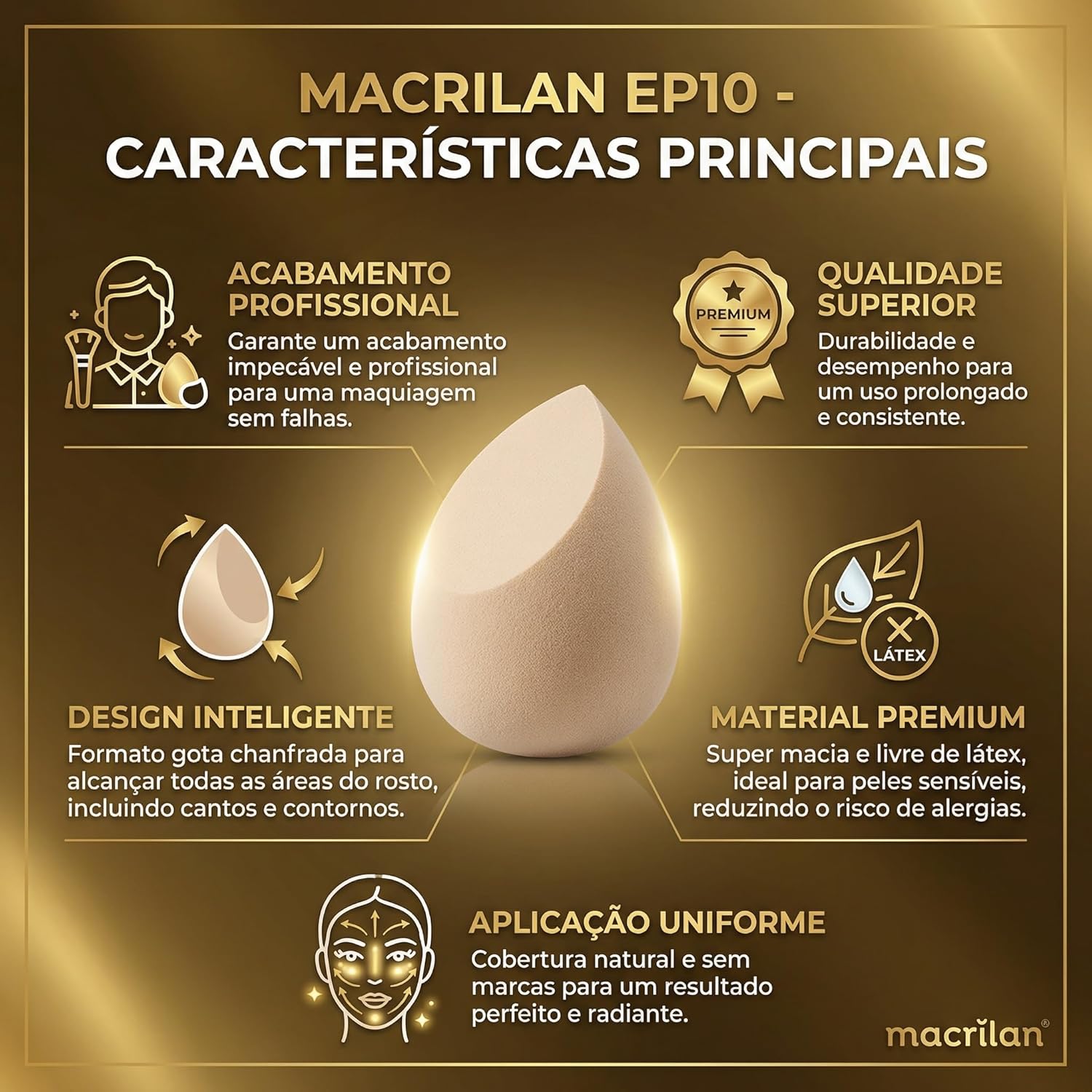 Esponja de Maquiagem Macrilan EP10 Gota Chanfrada - Acabamento Impecável para Base - Super Macia, Sem Látex - Rosa