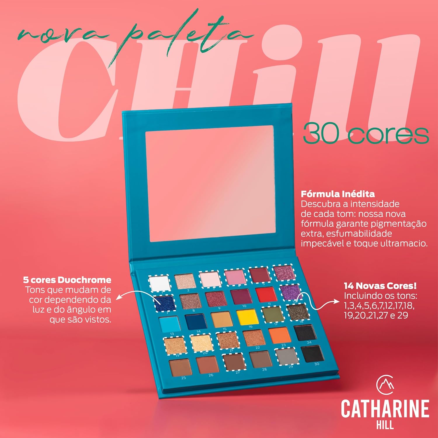 Catharine Hill Paleta de Sombras 30 Cores 1017/C1 18 Opacas 7 Cintilantes 5 Duochromes Alta Fixação Pigmentação Intensa - Imagem 9