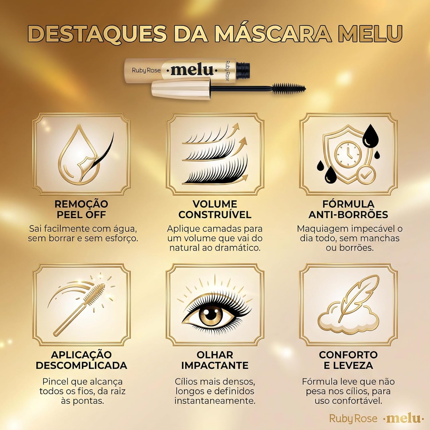 MÁSCARA PARA CÍLIOS PEEL OFF MELU RR515 SELFIE RUBYROSE - Imagem 5