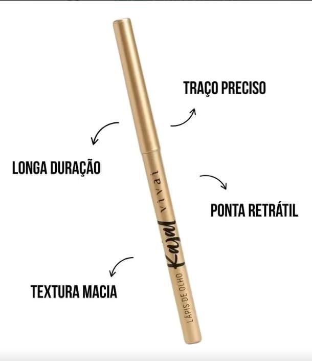 Lápis Delineador de Olhos Retrátil Kajal Super Preto - Alta Fixação, Traço Preciso e Textura Macia - Imagem 3