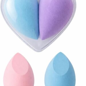 Kit de Esponjas de Maquiagem com Estojo em Formato de Coração, 2 Unidades, Sem Látex, Uso Seco e Úmido (Cores Sortidas)