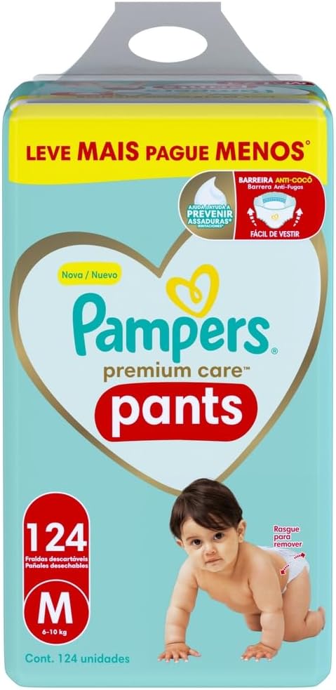 Fralda Pampers Premium Care Pants Tamanho M, Fácil de Vestir, 124 Unidades - Imagem 2