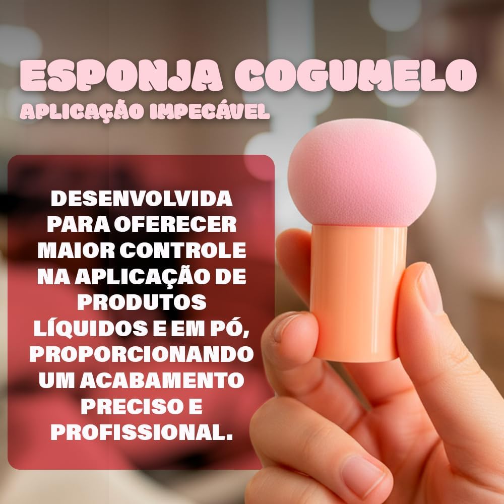 Kit Esponjas e Pincel Hexagonal para Maquiagem com ESTOJO – 1 Esponja Cogumelo/Pirulito, 1 Pincel Hexagonal, 2 Esponjas Gota – Profissional Para Base, Corretivo, Pó, Blush – Cores Sortidas - Imagem 4
