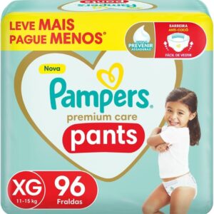 Fralda Pampers Premium Care Pants Tamanho XG, Fácil de Vestir, 96 Unidades