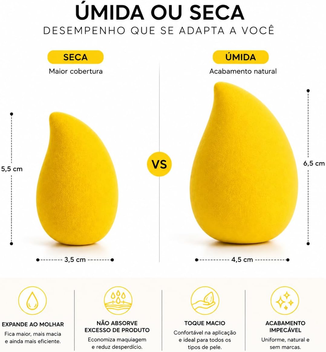 Esponja de Maquiagem Formato Manga Amarela | Esponja para Base e Corretivo | Acabamento Uniforme | Macia e Anatômica - Imagem 4